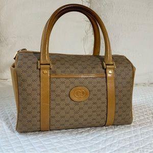 Gucci vintage Boston canvas & tan leather handbag